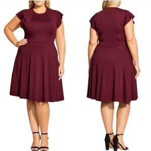 Frill Shoulder Dress Burgundy